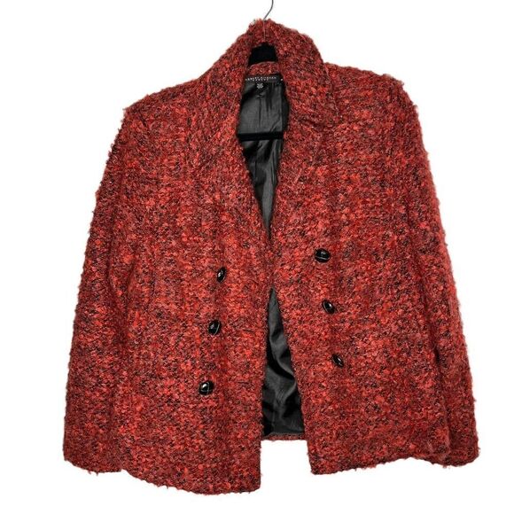 Robert Kitchen Canada Wool Blend Boucle Blazer M Double Breasted Coat Peony Blac - Picture 5 of 9